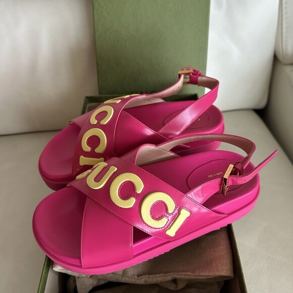 NEW GUCCI SANDALS PINK LEATHER SIZE 38.5 EU 100% Authentic - Picture 10 of 10